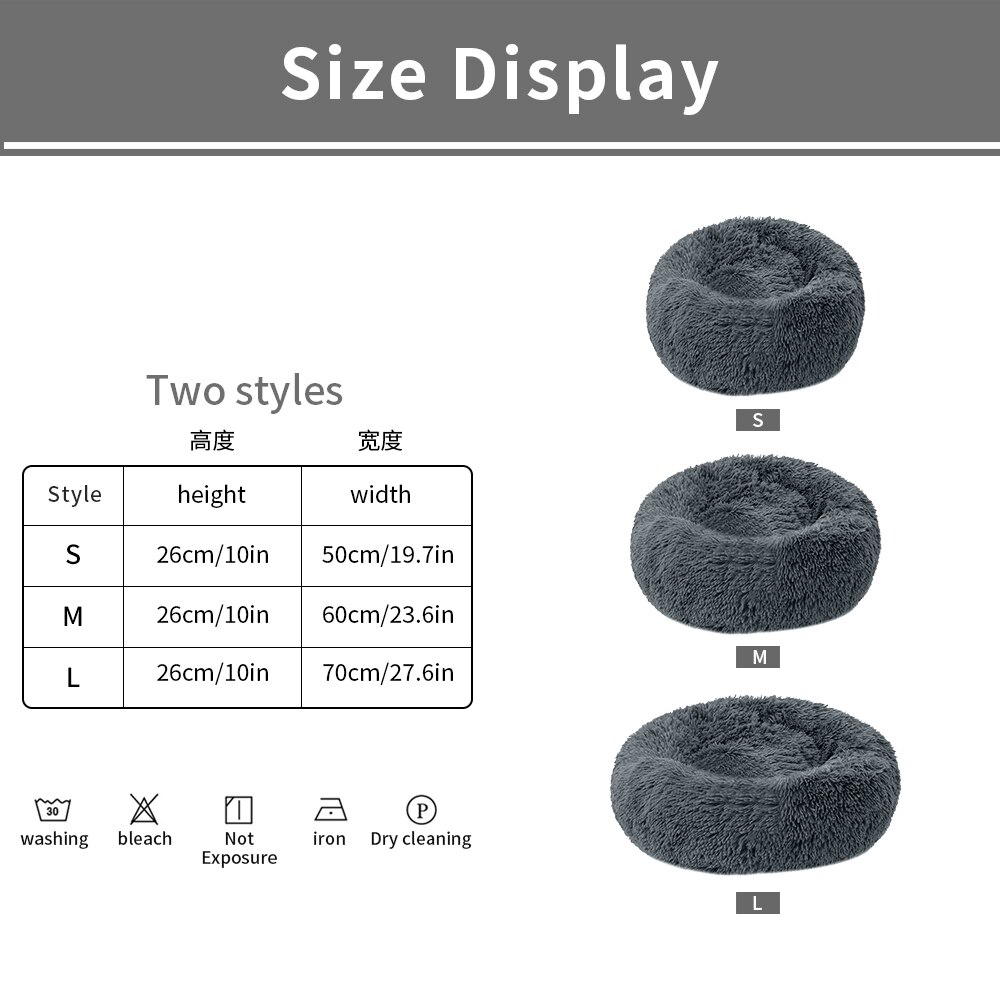 Ronde Pluche Kat Bed Huis Zachte Lange Pluche Kat Bed Ronde Hond Bed Voor Honden Katten Nest Winter Warm slapen Bed Puppy Mat