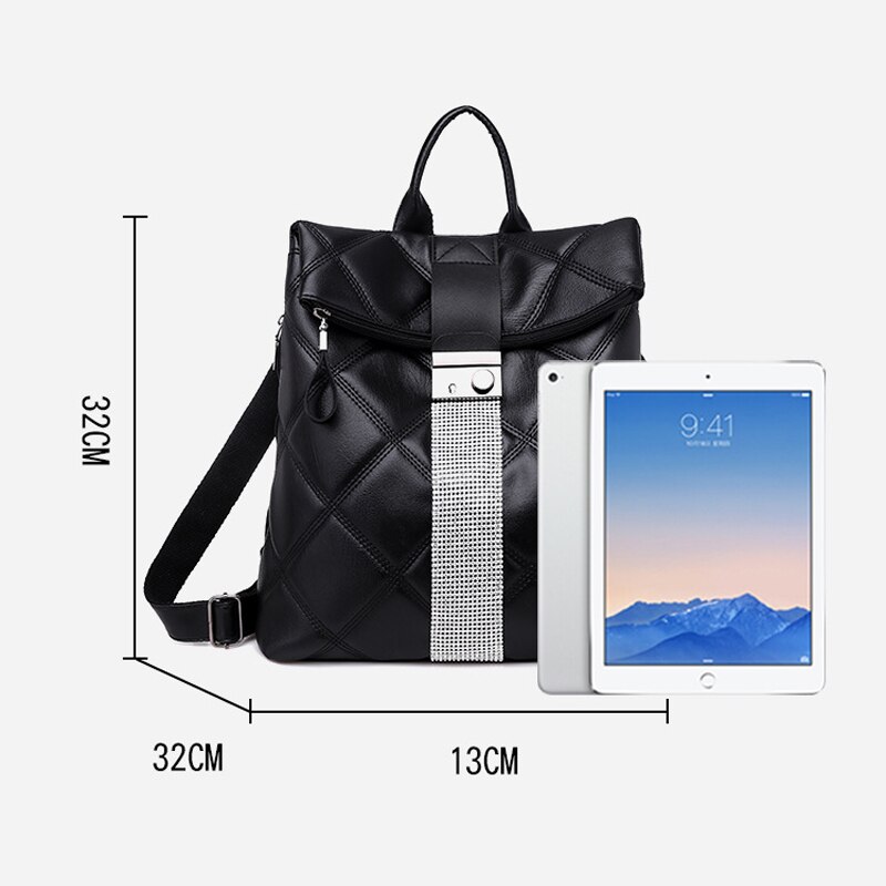 Multifunction Backpack Women Plaid Leather Backpack Lady Small Travel Backpack Bookbag for Girls Sac A Doc