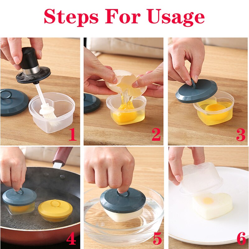 Ensemble de 4 pièces/ensemble pocheuses à œufs en plastique, cuiseur à œufs de cuisine, outils, moule à œufs avec couvercle, brosse, crêpière