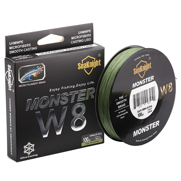SeaKnight ligne de pêche W8 150 M tresse 8 brins ligne lisse PE Multifilament grand Angle technologie tressée 20-100LB: Low green / 8.0
