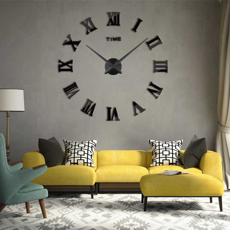 DIY 3D Large Wall Clock Sticker Acrylic Mirror Self Adhesive Big Wall Clocks Modern Roman Numerals Clock Watch Home Decor