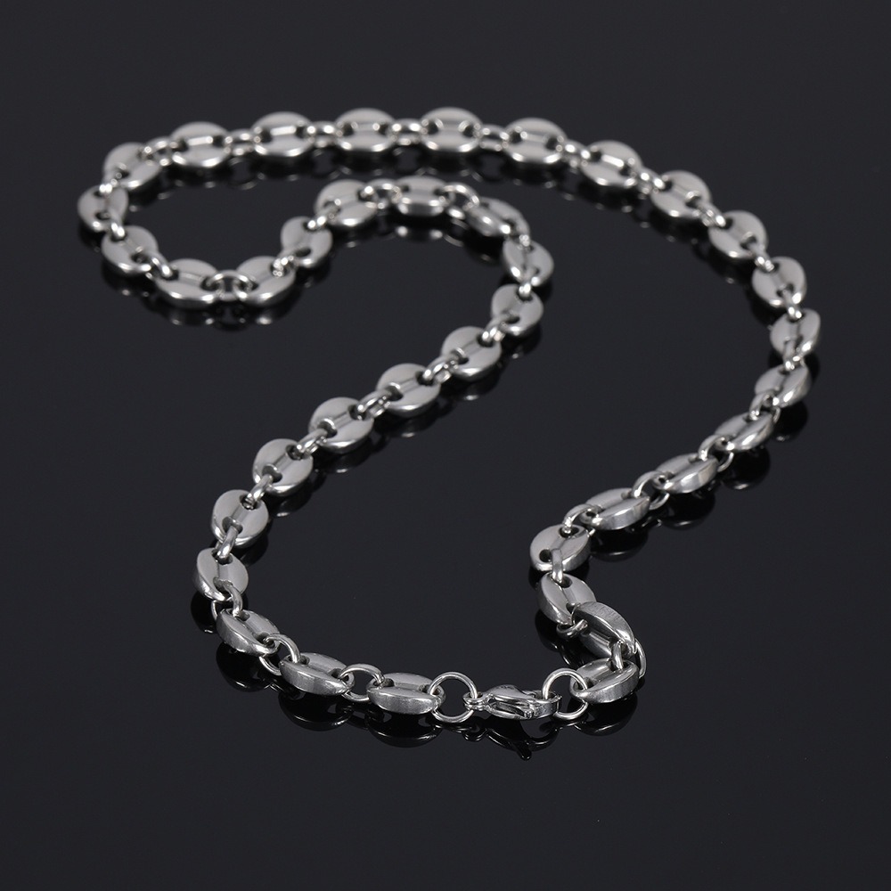 Collar de cadena de eslabones de granos de café, cadena trenzada de acero inoxidable para hombres y mujeres, collar minimalista de rapero de hip hop, cadena de granos de café