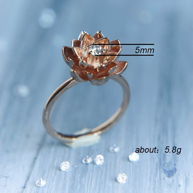 Korea Weibliche Silber Farbe Rose Gold Japan Blume Lotus Zirkon Ring für Frauen Hochzeit Engagement Ringe Schmuck Anillos