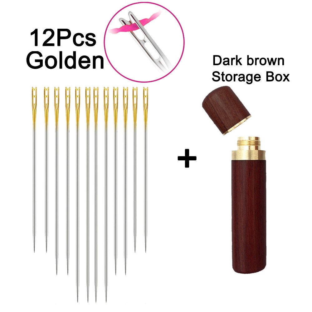 12Pcs/set Elderly Stainless Steel Needle-side Hole Blind Needle Household Sewing Hand Sewing Needles Threading Apparel Sewing: Golden B Set 2