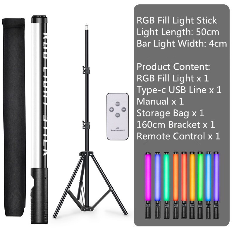 Handheld Rgb Licht Wand Video Verlichting Met Statief Stand Oplaadbare Fotografie Verlichting Stick Voor Tiktok Bruiloft Led Licht Invullen: 1.5m Tripod Kits