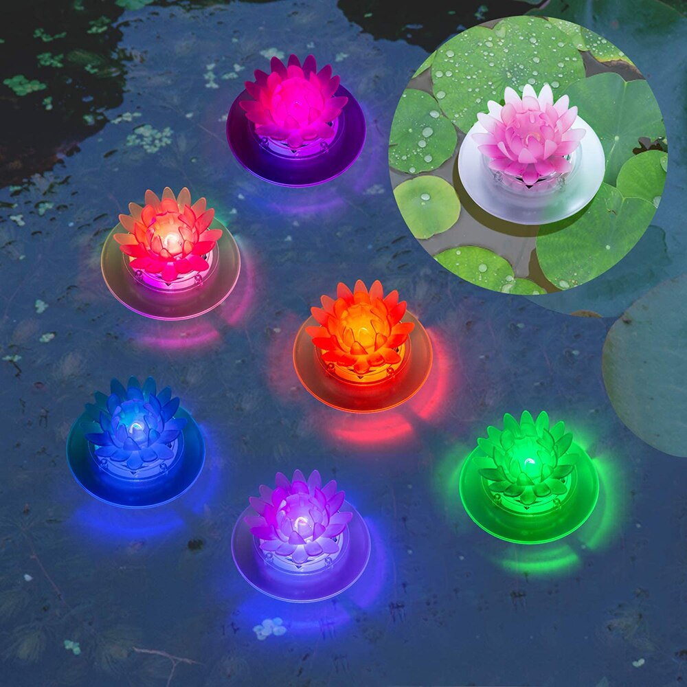 Zonne-energie Kleurrijke Veranderd Kunstmatige Lichtgevende Lotus Bloem Lamp Lantaarn Drijvende Zwembad Decoraties Nachtlampje Feestartikelen