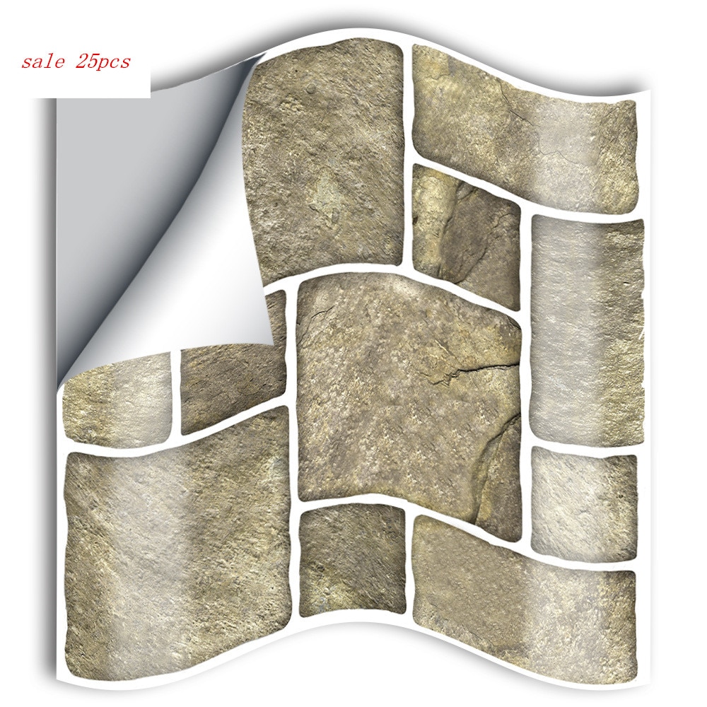 10/15cm x 25 pieces Stone pattern Tile stickers home deco Self-adhesive PVC wallsticker waterproof Renewed sticker for bathroom