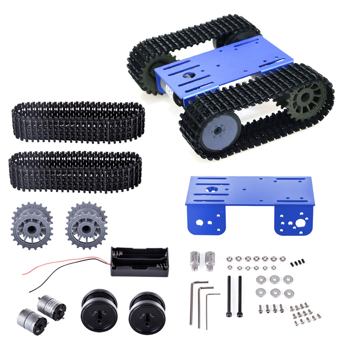 Tp101- sporet robot smart bil platform diy metal robot tank crawler chassis platform kit til arduino - sort / blå / hvid: 2