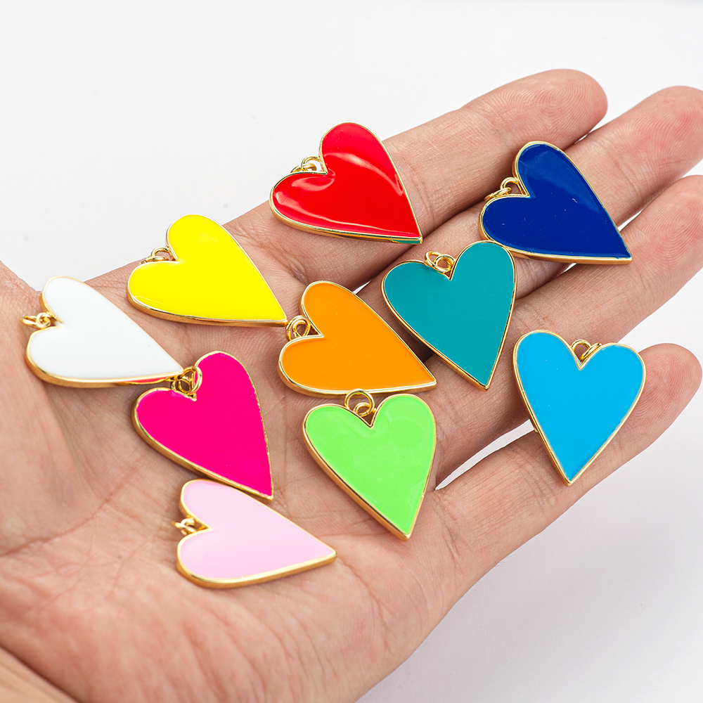 10 Kleuren Grote Emaille Hart Hanger Unieke Gouden Kleur Koper Romantische Liefde Bedels Voor Ketting Sieraden Maken Leuke Accessoires
