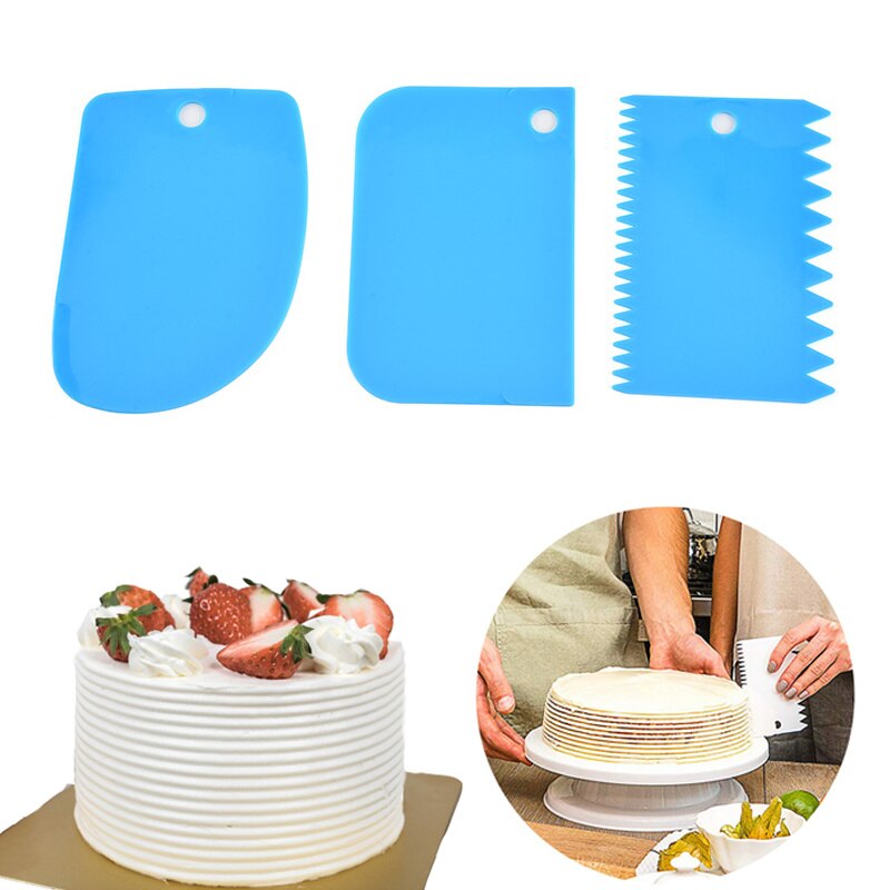 3Pcs Cake Cream Scraper Baking Pastry Tools Irregular Teeth Edge Plastic Dough Knife Fondant Scraper Spatulas Cutters Tools