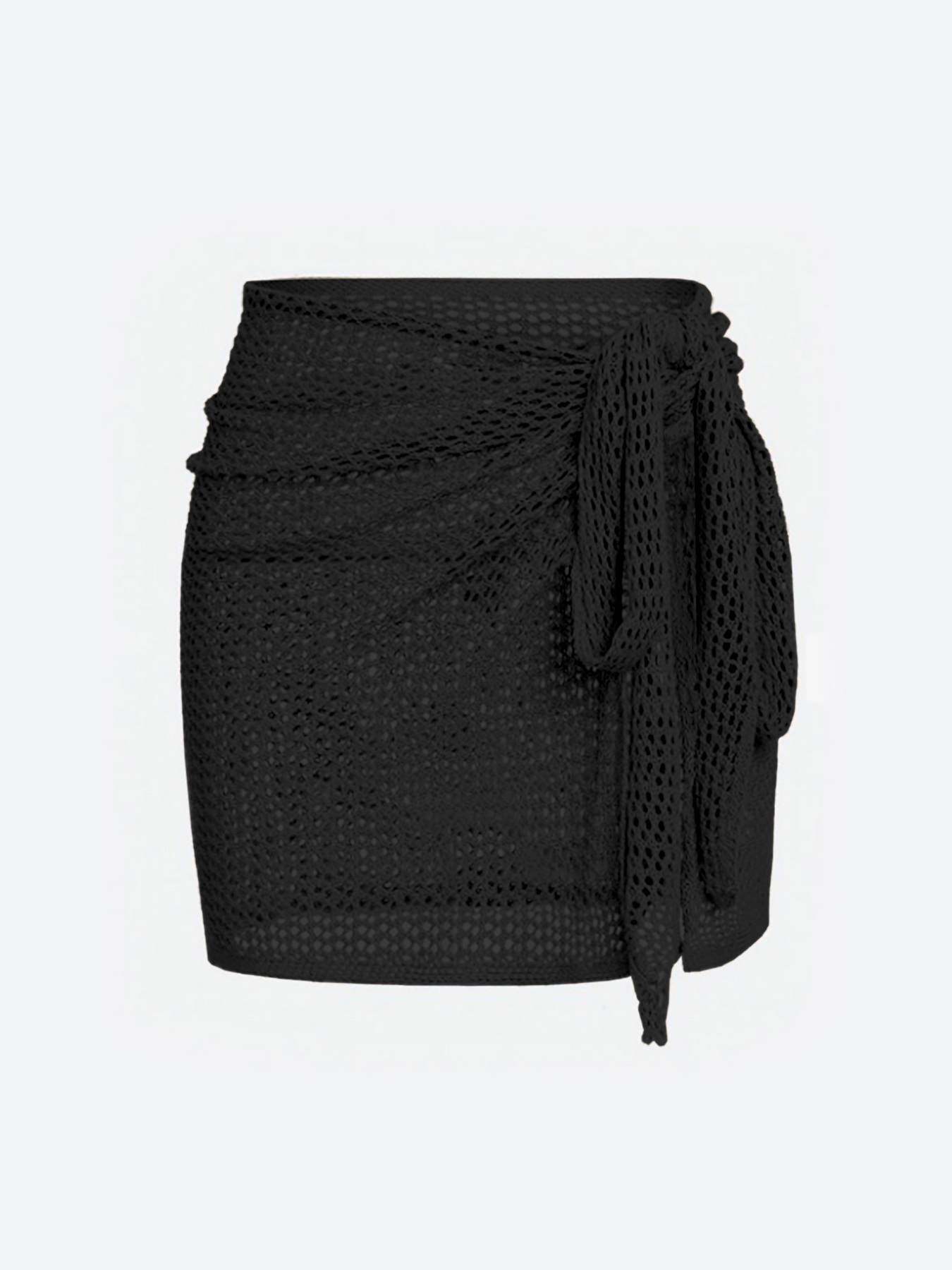 Women's Knitted Short Skirt with Hollow Straps and Slit, Sexy Beach Coverup Shirt for Summer: L / black