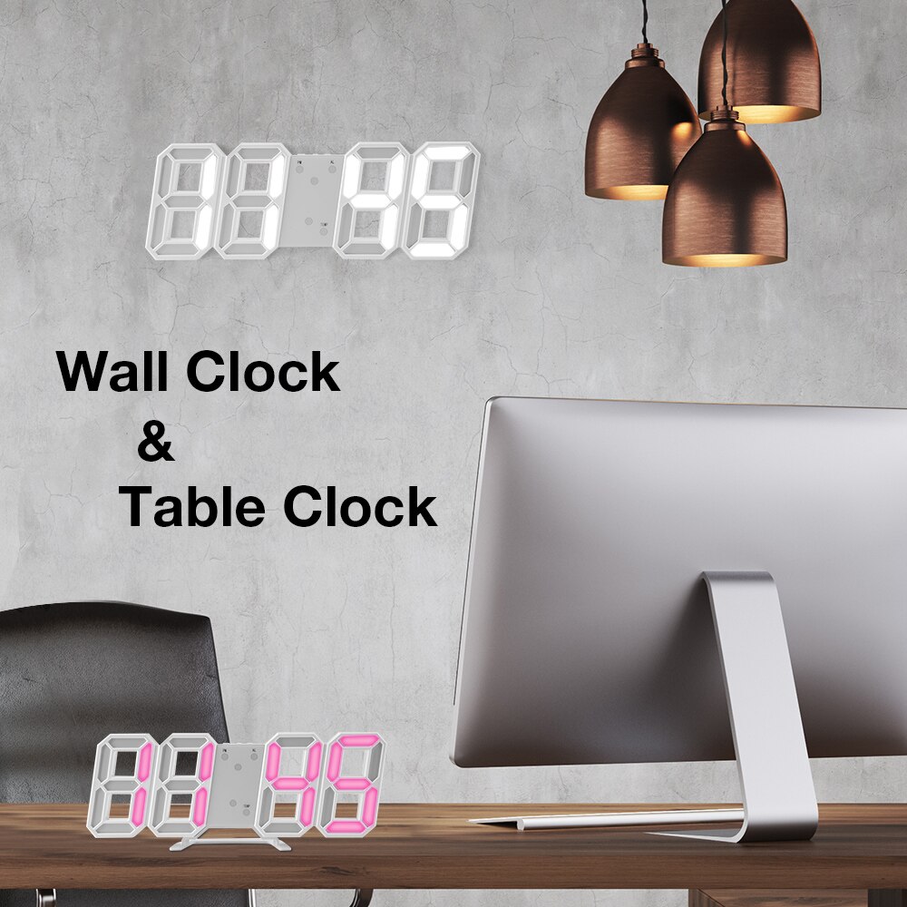 Reloj electrónico Digital LED de mesa, reloj despertador ajustable con brillo, reloj colgante de pared a la con Cable USB, reloj de pared