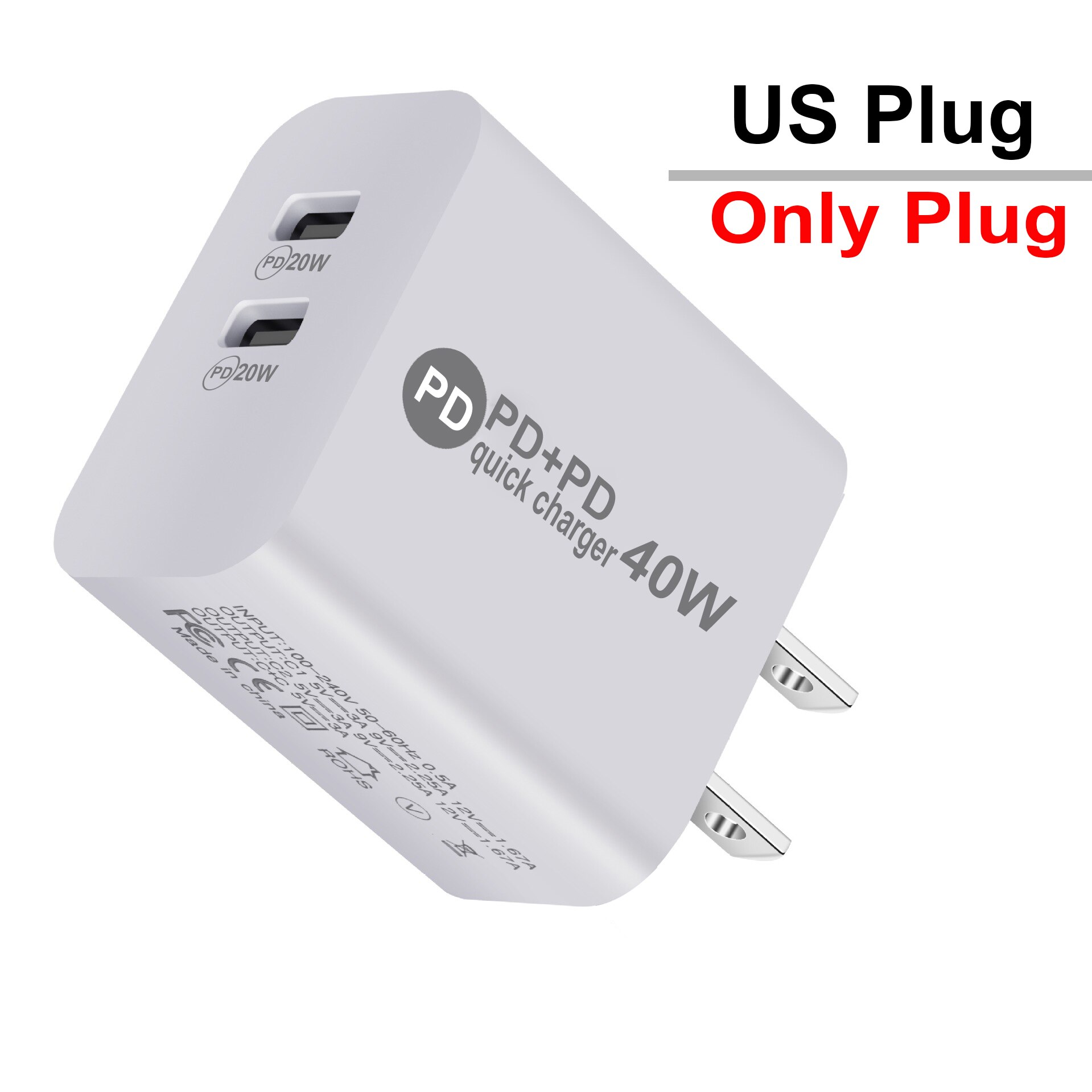 Double PD USB C Charger EU/US Wall Travel Charger 40W Fast Charge For iPhone 13 11 12Pro Xiaomi 10 Huawei P30 Cell Phone Charger: US Plug