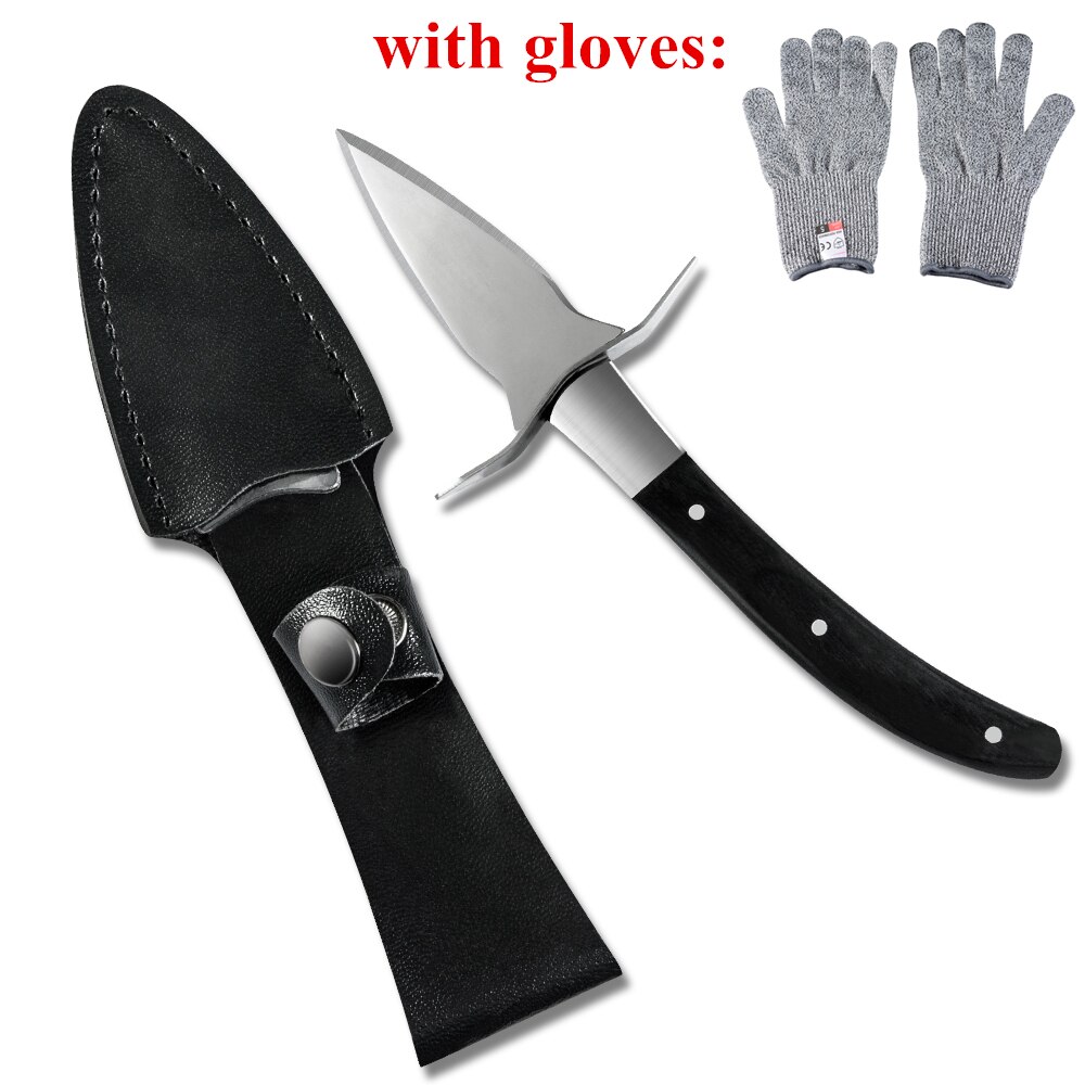 XYj Auster Messer einstellen Leder Messer Abdeckung Handschuhe Hülse Auster Öffnung Werkzeuge Messer Meeresfrüchte Multi Verwenden Stahl Hebeln Messer Schwarz braun: B.Schwarz mit Handschuhe
