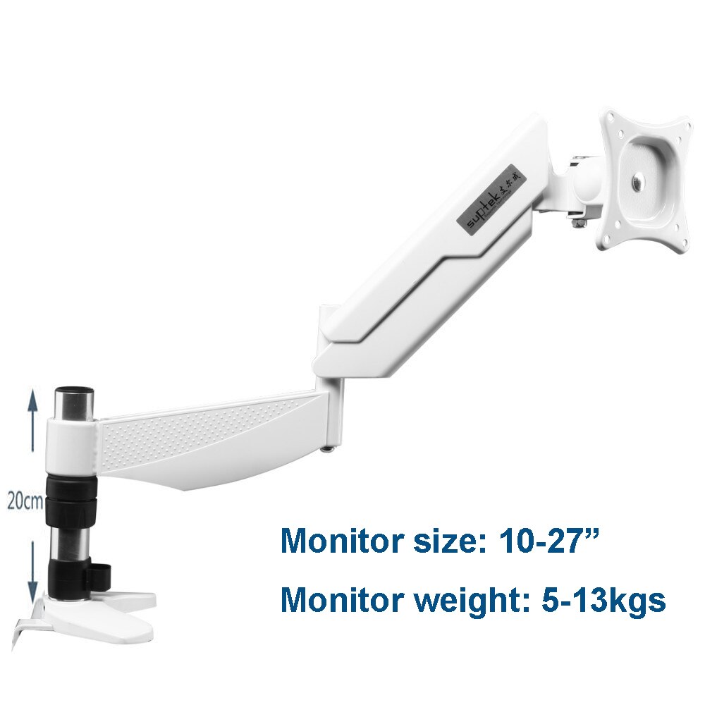 Ergonomic 10-27" Full Rotation Desktop Monitor Holder Gas Spring Arm TV Mount Free Lifting Bracket Loading 1.5-10kgs White black