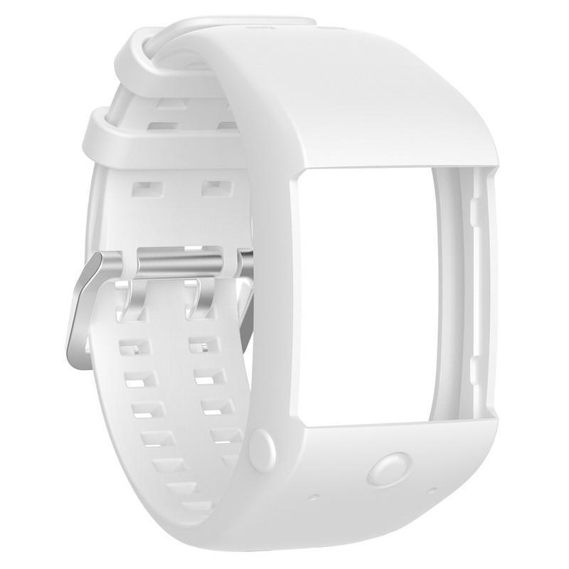 Comfortabele Siliconen Vervanging Horlogeband Wrist Strap voor Polar M600 Smart Horloge Polsbandje Strap Classic Roestvrij Stalen Gesp: White