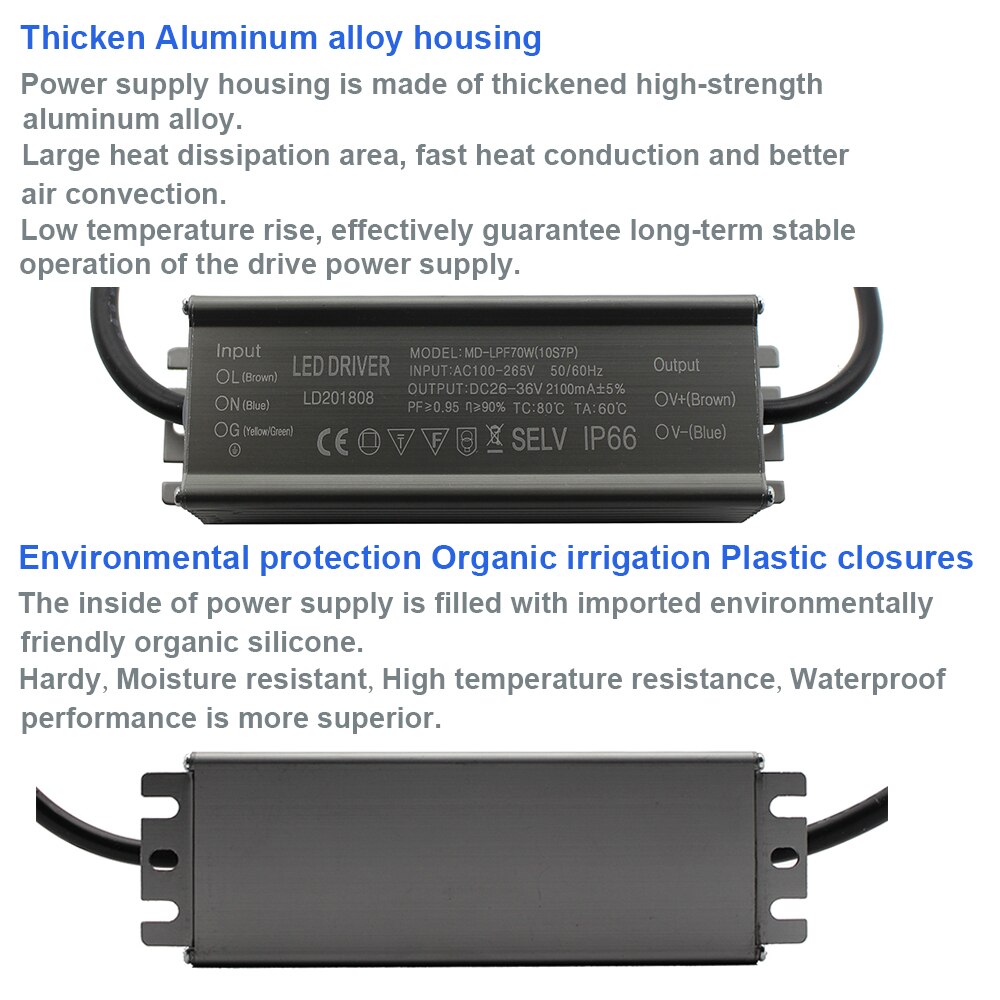 Aluminium IP66 70W Led Driver 2100mA Ac 100-265V Voeding Verlichting Transformator Drivers Ballast Voor Spotlights/Straat Lampen