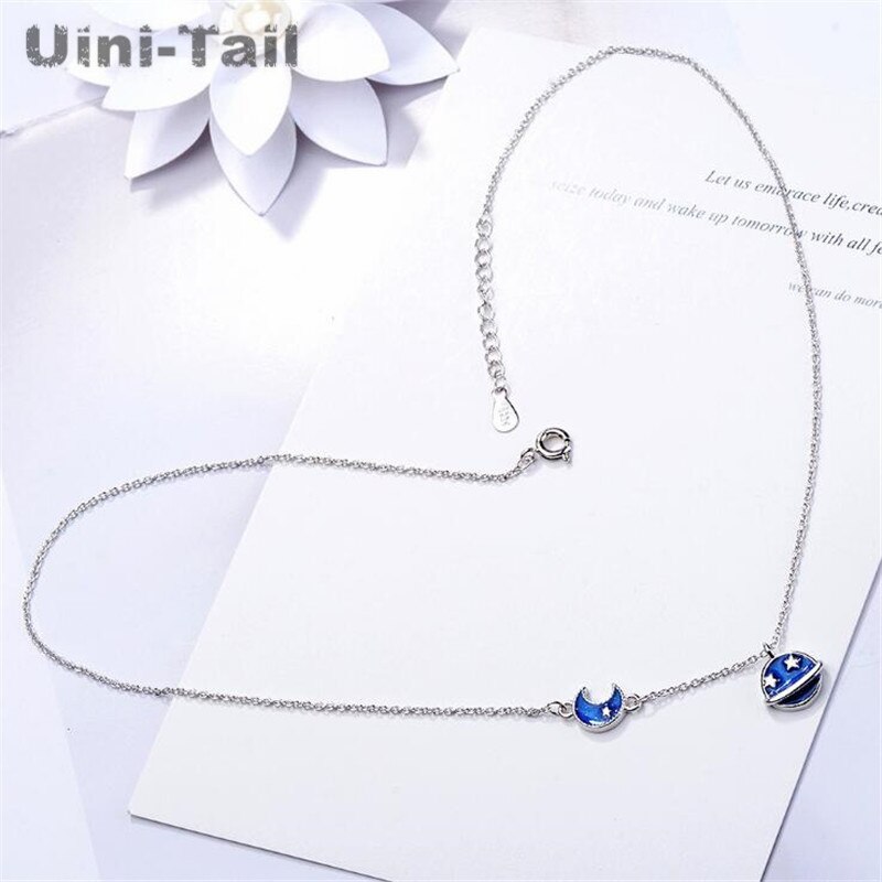 Uini-tail original novo 925 prata esterlina azul estrela colar coreano simples moda doce dinâmica pequena menina fresca jóias ed076