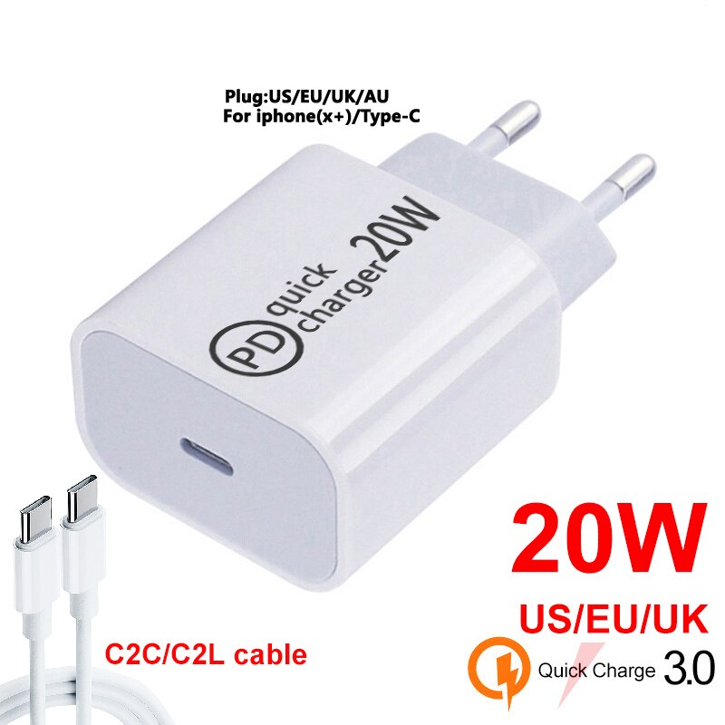 20W Pd Usb C Mini Charger PD3.0 Eu/Us/Uk/Au Fast Charger Type C Telefoon oplader Voor Iphone 13 12 Pro Max Huawei Xiaomi Samsung