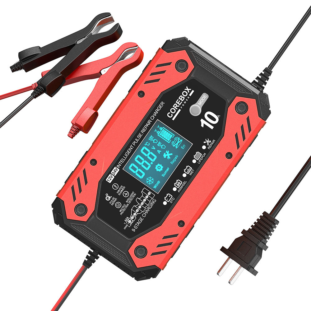 Dispositivos de carga de batería para automóviles y motocicletas Cargador de batería automotriz Mantenimiento inteligente AGM de batería de plomo ácido 12V 10A: Verde militar
