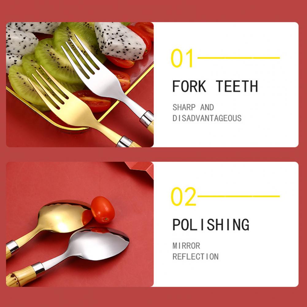 Taart Lepel Rvs Bamboe Handvat Roeren Vork Bestek Set Vorken Messen Lepels Theelepel Bestek Levert