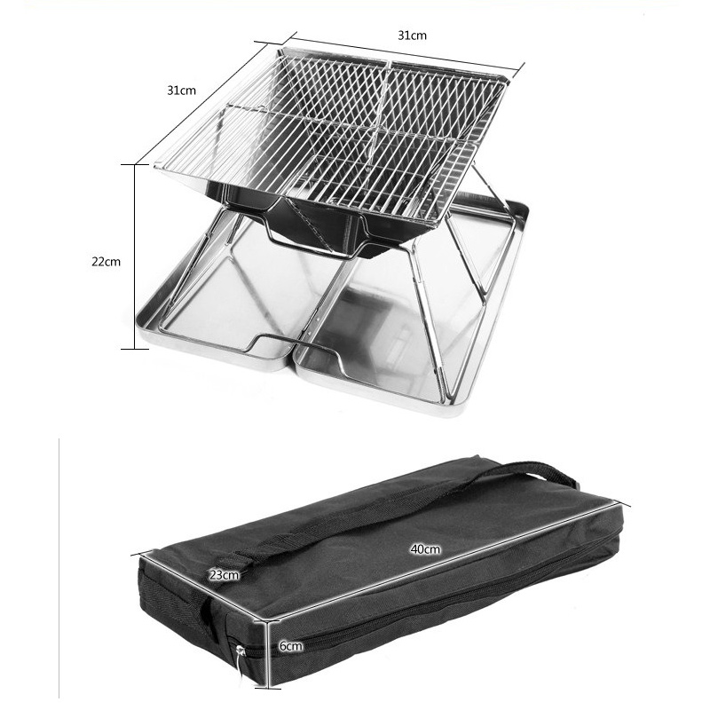 Square Wood Stove Outdoor Grill Mini Charcoal Stove Folding Grill Outdoor Camping Folding Barbecue Equipment Cooking Supplies