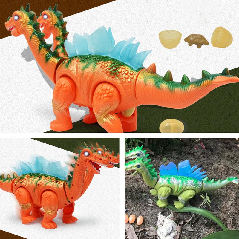 Stegosaurus dinosaurio speelgoed met twee hoofden kan lopen verlicht projectie klinkende knipperende elektronische dinosaurio kleur willekeurig