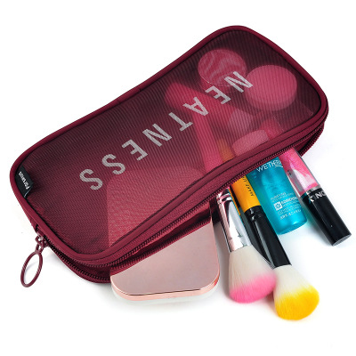 UOSC cosmético, bolso de las mujeres de la cremallera hacer transparente maquillaje carcasa organizador de almacenamiento de la bolsa neceser Kit de lavado de belleza bolsas: M Red