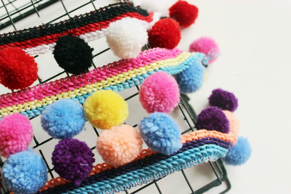3 yard/parti 3 farver stort hår bold gør-det-selv blonder trim bånd tøj nederdel gardin taske dekorativ pompon blonder kvast frynser