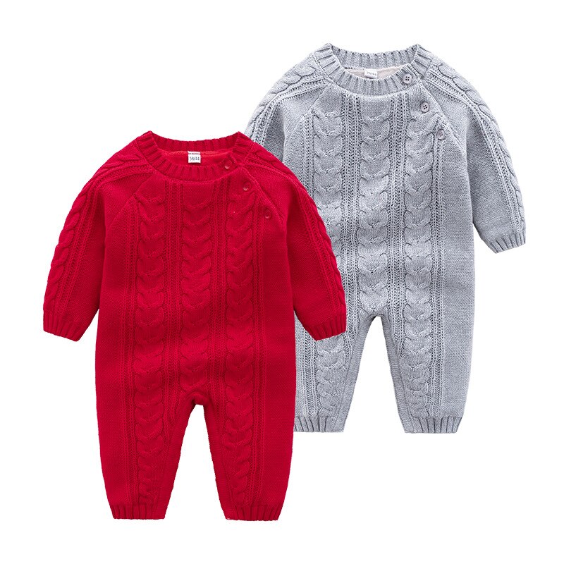 Winter newborn baby boy sweater Knitted clothes Thick long sleeve round neck baby girl romper