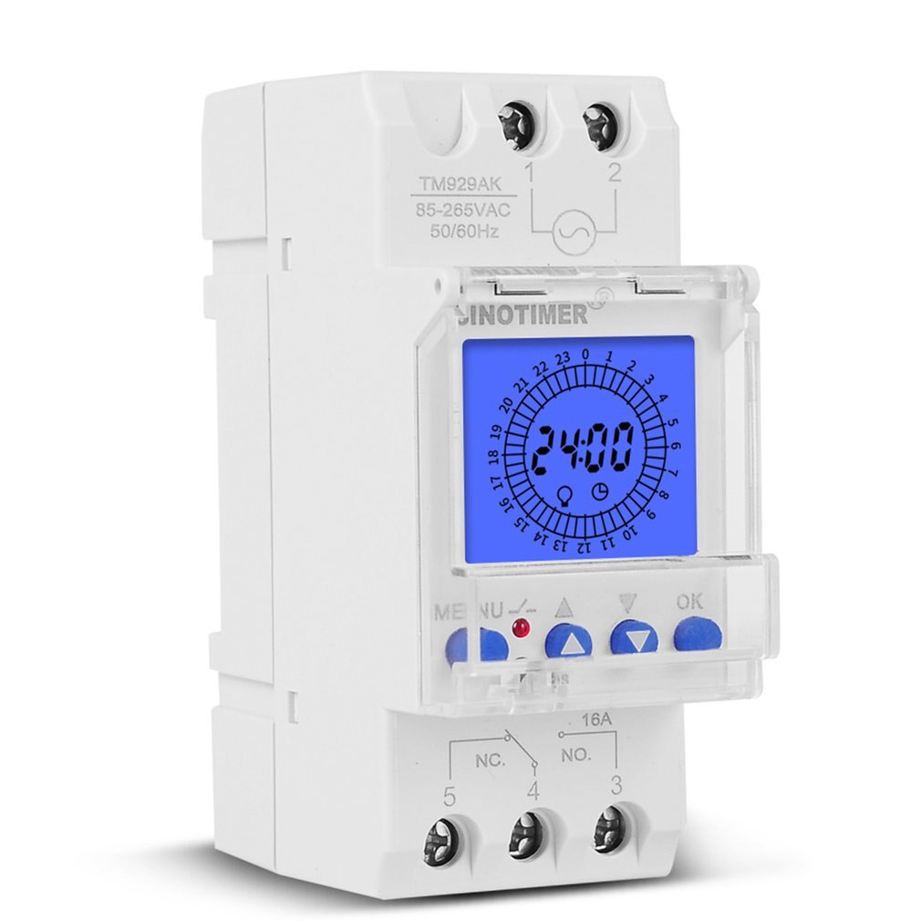 1 Second To 168 Hours Programmable Electronic Time Clock 85-265V Big LCD Backlight Display Timer With Lock Function