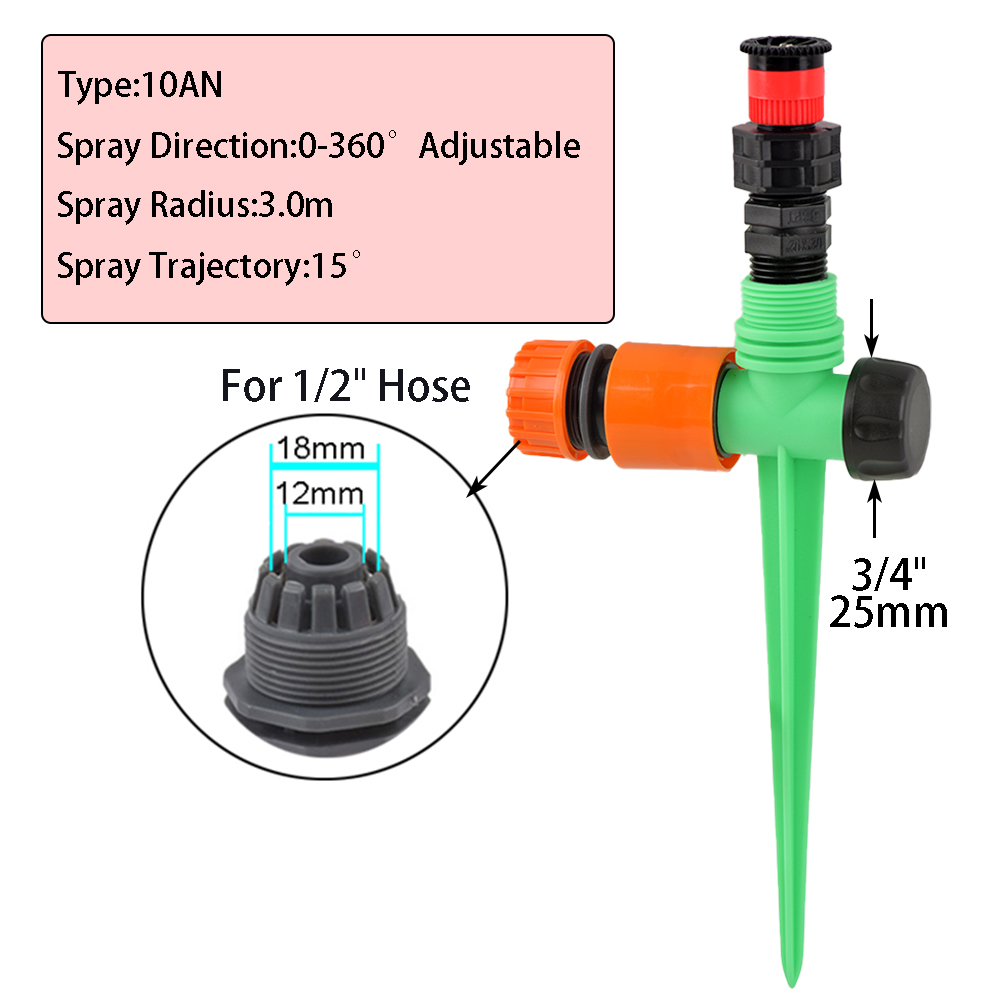 Tuinsproeier 0-360 ° Rotatie Irrigatie Bewateringssysteem Automatische Landbouw Gazon Boerderij Kas Plant Met Plastic Houder: Licht Groen