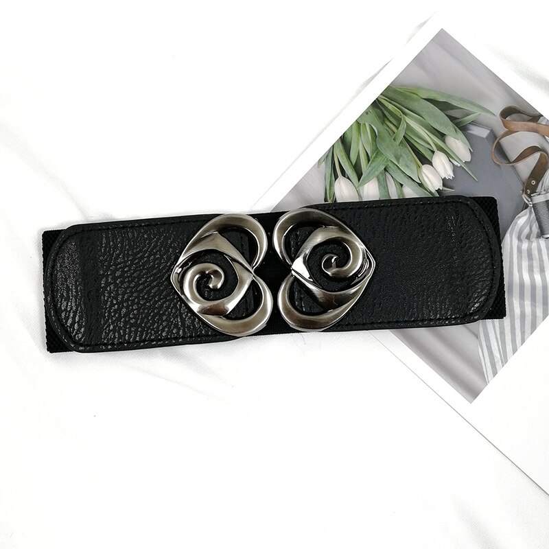 Cinturones de talla grande para mujer, faja ancha elástica, cinturón de vestir, cinturón de cintura elástica para mujer, cintos de cuero negro: heart belt