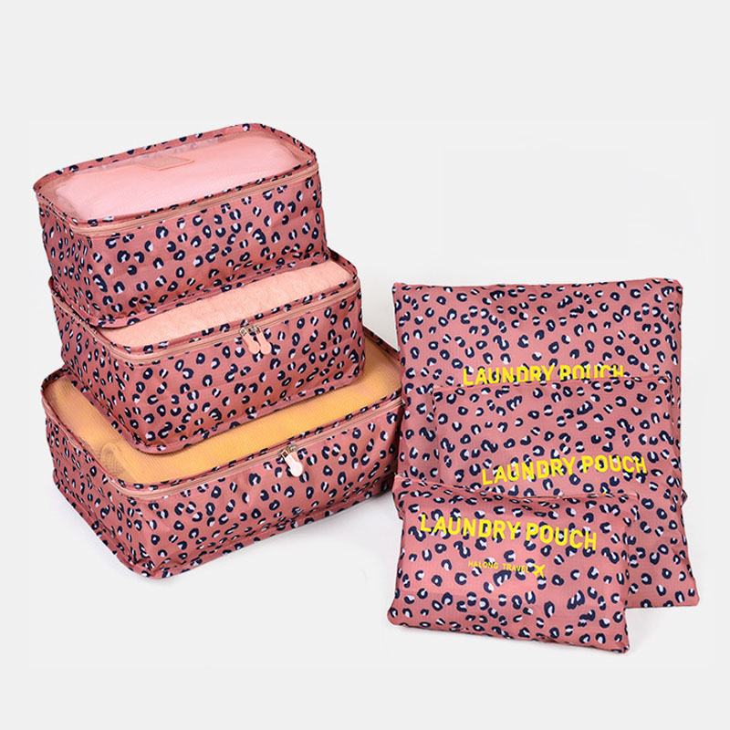 6/ PCS Travel Storage Bag Clothes Tidy Organizer Suitcase Pouch Travel Bag Case Shoes Packing Cube Bag luggage bag: Leopard