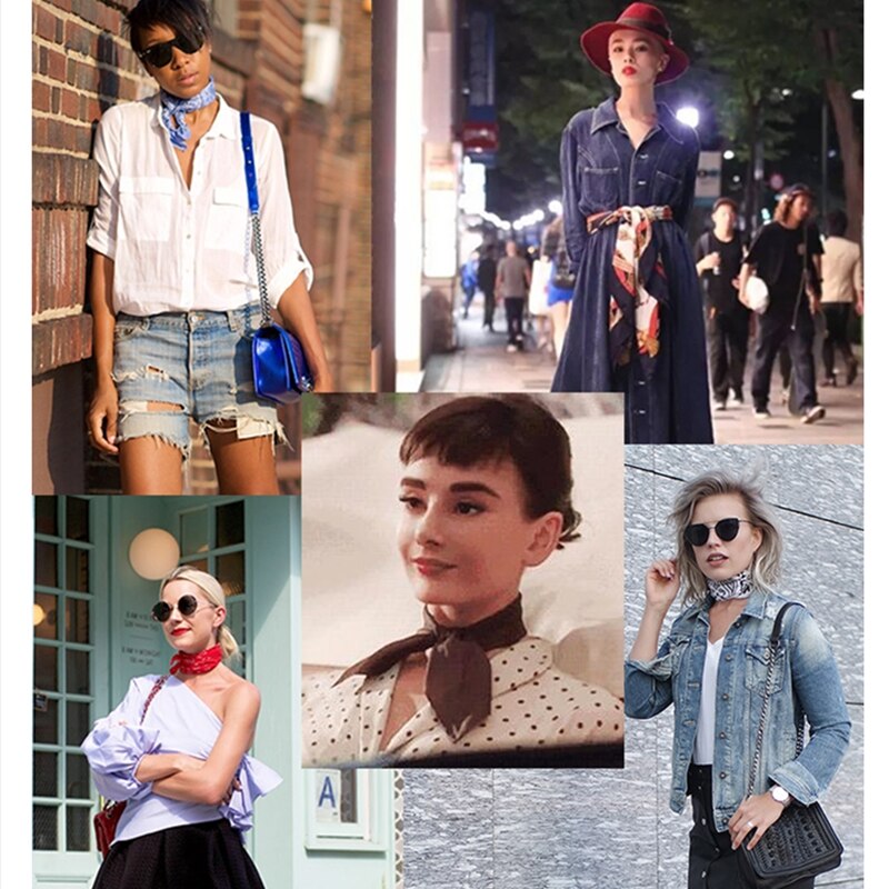 Fular chales envolturas de cuello señora seda banda de pelo cuadrado Pashmina Bandana mujeres suave cuello bufandas pañuelo diadema corbata
