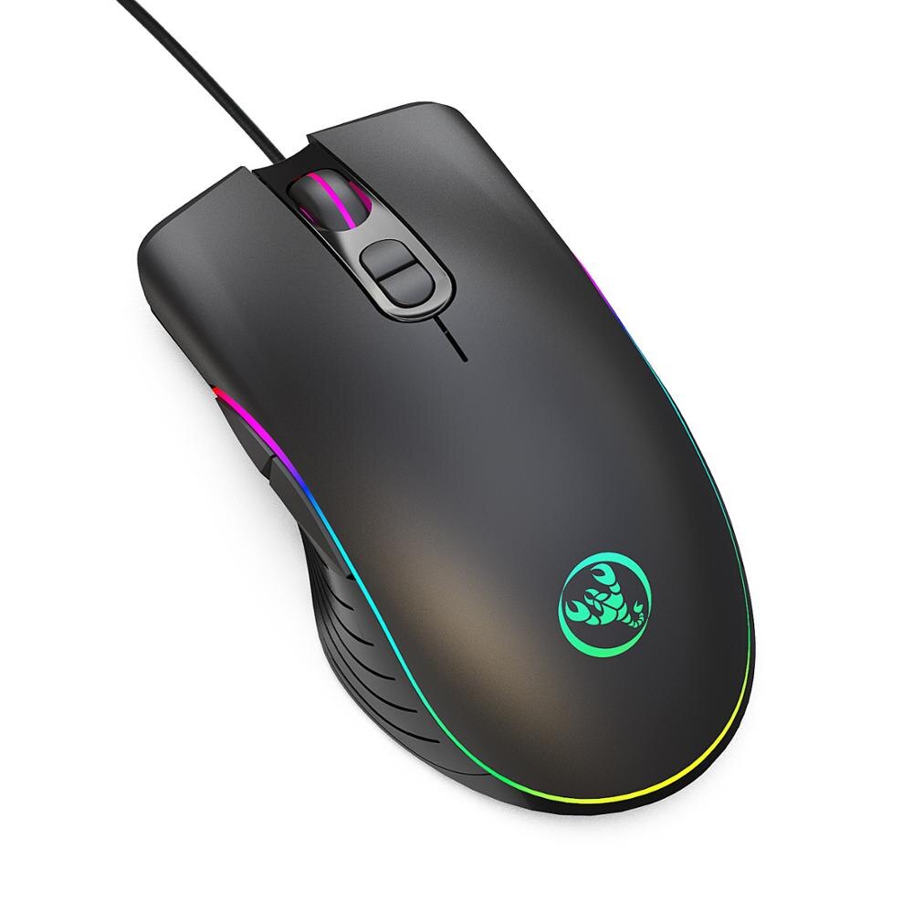 Ratón ergonómico con cable RGB para juegos, Mouse óptico USB para ordenador portátil, ajustable, 7 botones, 6400 DPI: Default Title