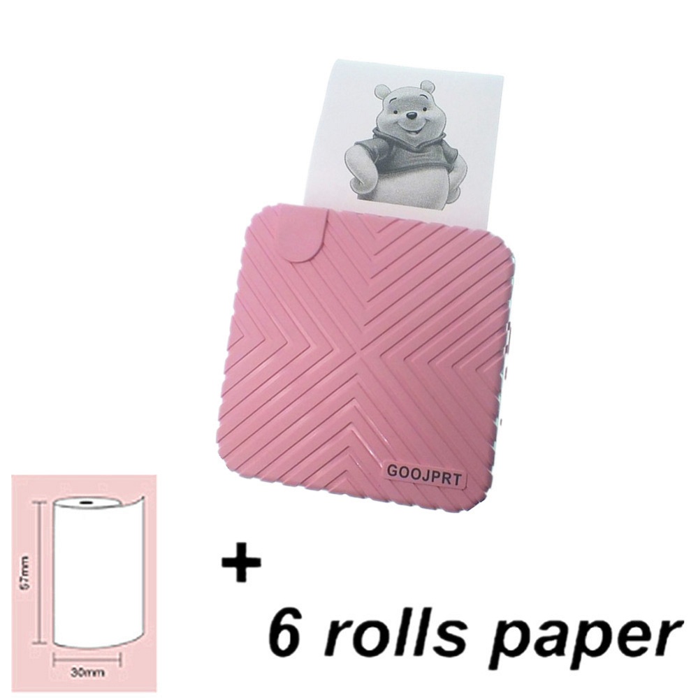 Peripage 58mm mini lomme trådløs printer bluetooth fotoprinter 4.0 til android ios mobiltelefon: Pink 6 papir hvid