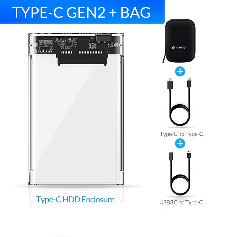 ORICO 2.5 &#39;&#39;Festplatte USB 3,0 Typ-C HDD Gehäbenutzen Externe transparent HDD fallen DIY Aufkleber für SSD HDD Kassette Band: USB3.1 Gen2 hinzufügen Tasche