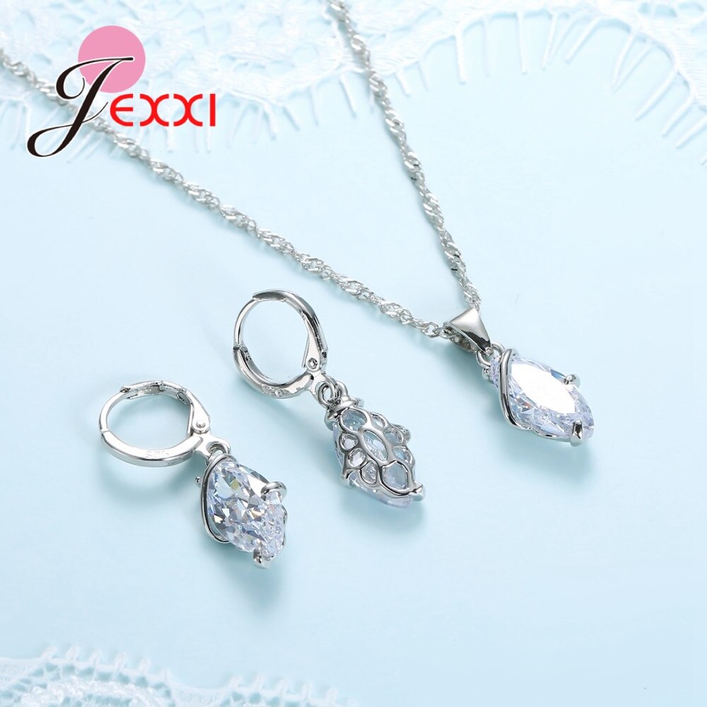925 Sterling Silver Irregular Shape Luxury Winter Cubic Zircon Necklace/Earrings Sets For Wedding Jewelry Set