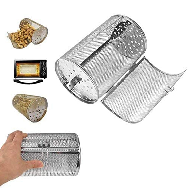 Stainless Steel Grill Roaster Drum Oven Basket Bakeware Oven Roast Baking Rotary Nuts Basket BBQ Grill Cooking Tool