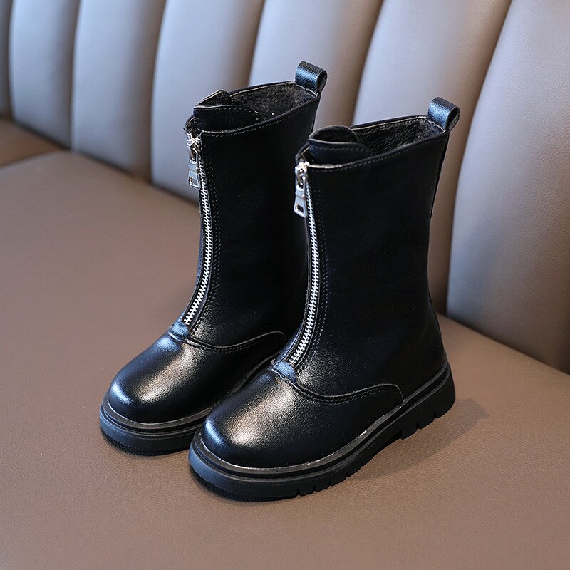 Autunno Inverno Scarpe Per Bambini Stivali 2020 Bambini Del Bambino di Modo di Cuoio Dell'unità di elaborazione Delle Ragazze Della Principessa Stivali In Pelle Con Cerniera a Metà Polpaccio Avvio e61: Black / 36(Inner21.7CM)