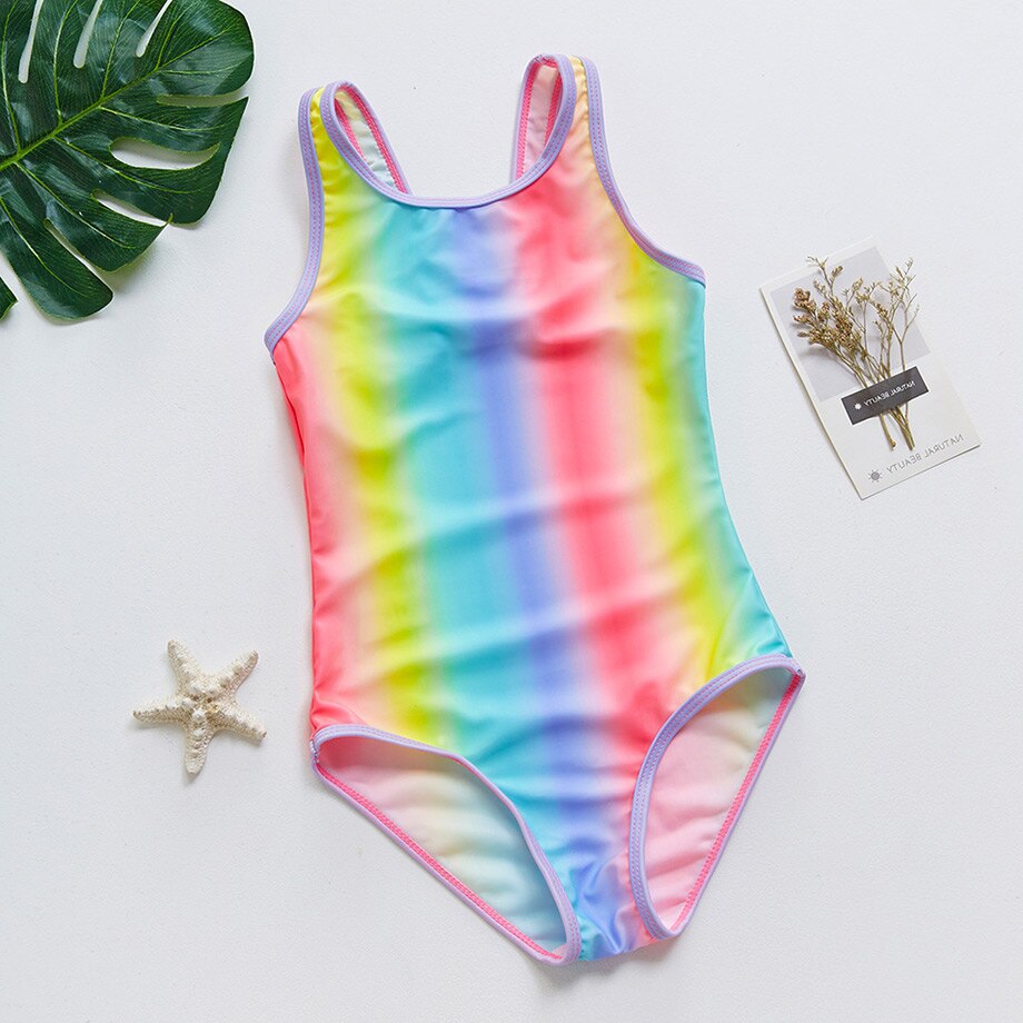 8-16 Years Girl Swimsuit Kids One Piece Teenager Girl Bathing Suit Rainbow Swim Wear Children Swimwear Child Swimming Suit: 16