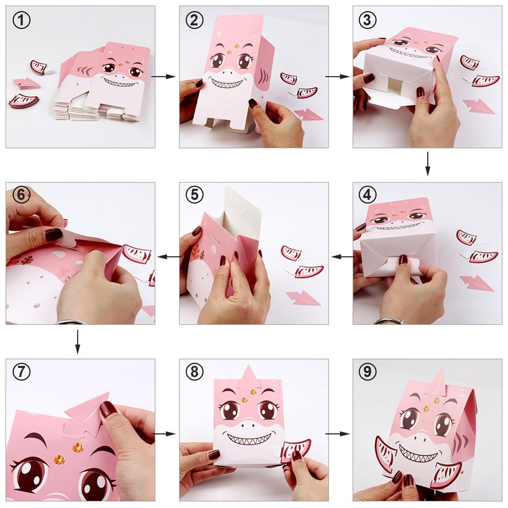 OurWarm 12Pcs Animal Shark Party Boxes Under the Sea DIY Paper Favor Box Shark Birthday Party Baby Shower Decorations