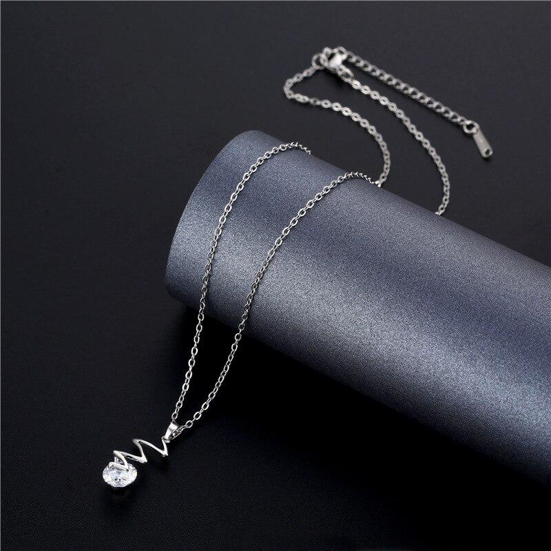 Chic Vrouwen Zomer Sea Wave Hanger Ketting Elegante Rvs Ketting Zirconia Ketting Femme Strand Sieraden