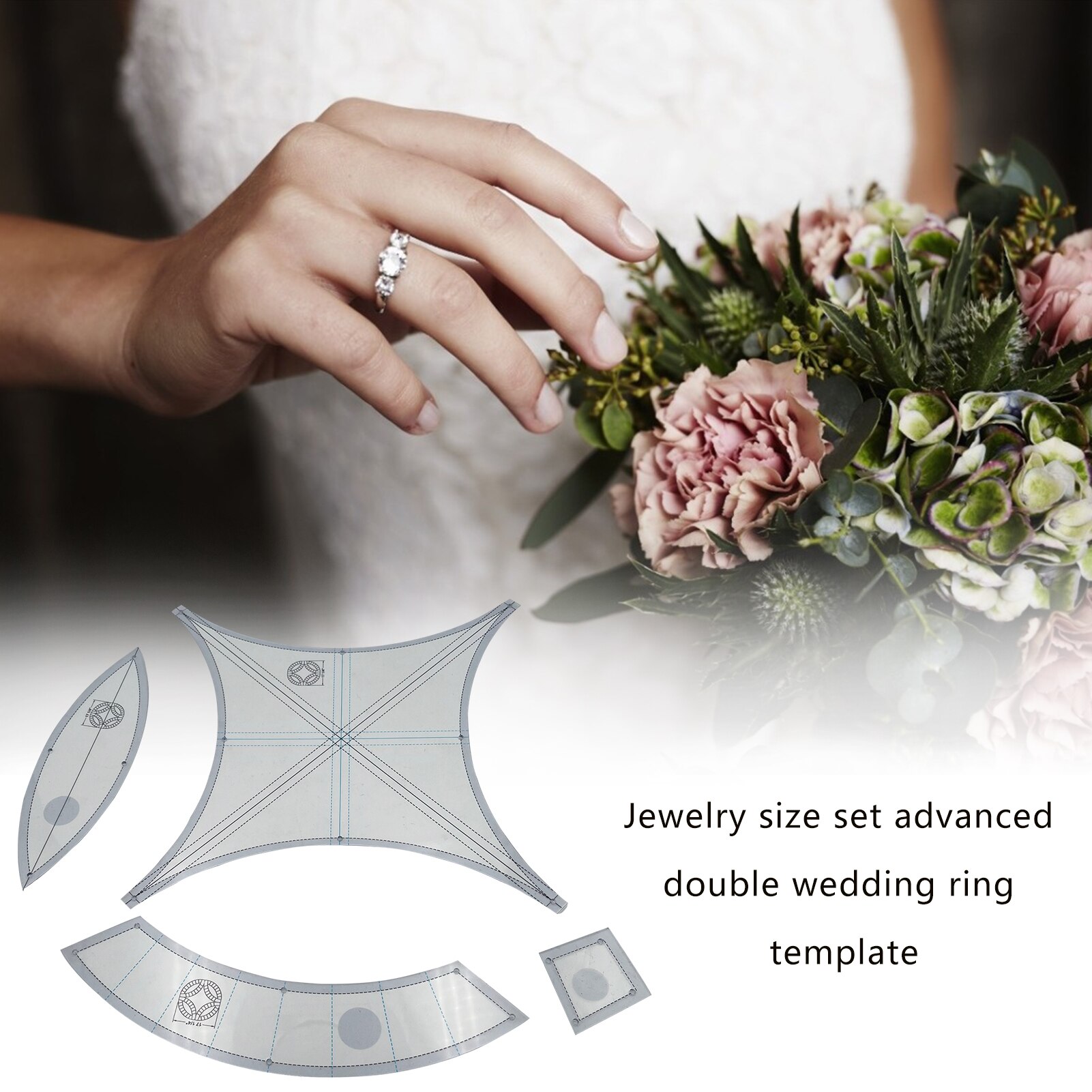 Plantilla de anillo de boda doble multifunción, regla para coser, Patchwork, acolchado