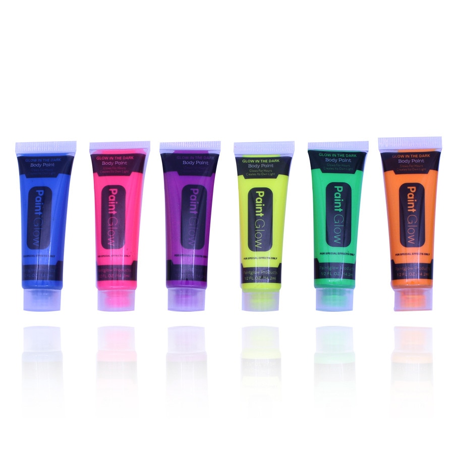 Pintura de arte corporal UV que brilla en la oscuridad, neón, 6 colores, 19ml, pintura fluorescente facial, maquillaje de Halloween, Navidad