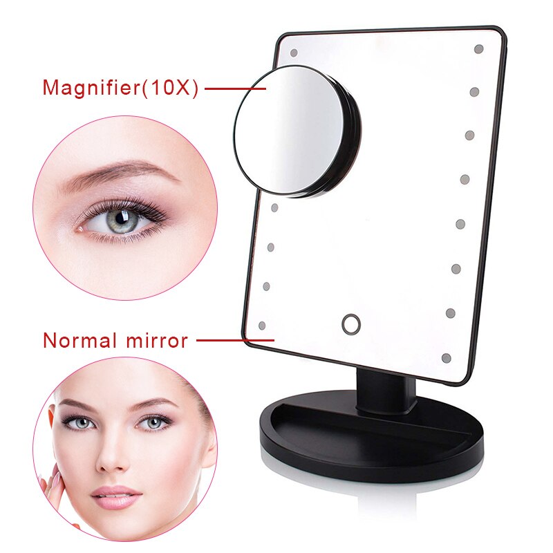 Intelligent Adjustable Brightness 16 Lamps/22 Lamps LED Illuminated 10x Makeup Mirror wyt77