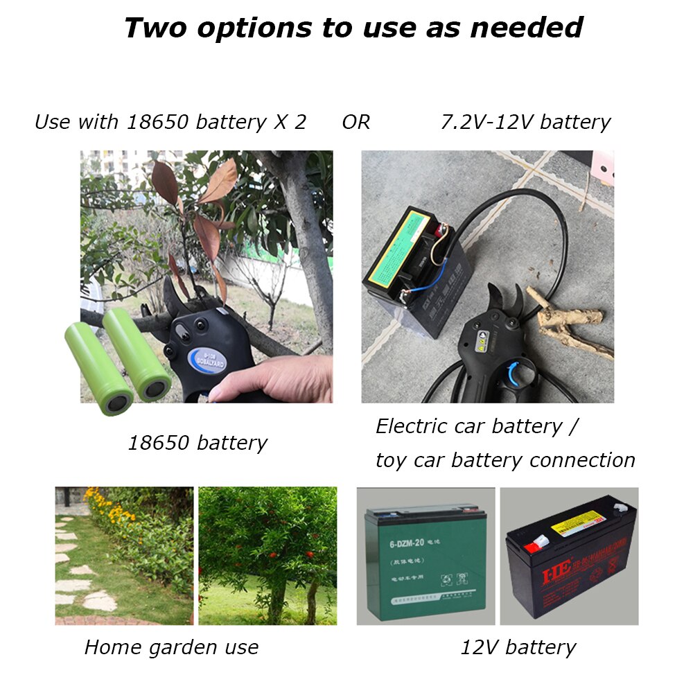 Un câble de 1.8m / 70.87 pouces peut être utilisé avec une batterie de 7.2V-12V, adapté aux nouveaux ciseaux électriques