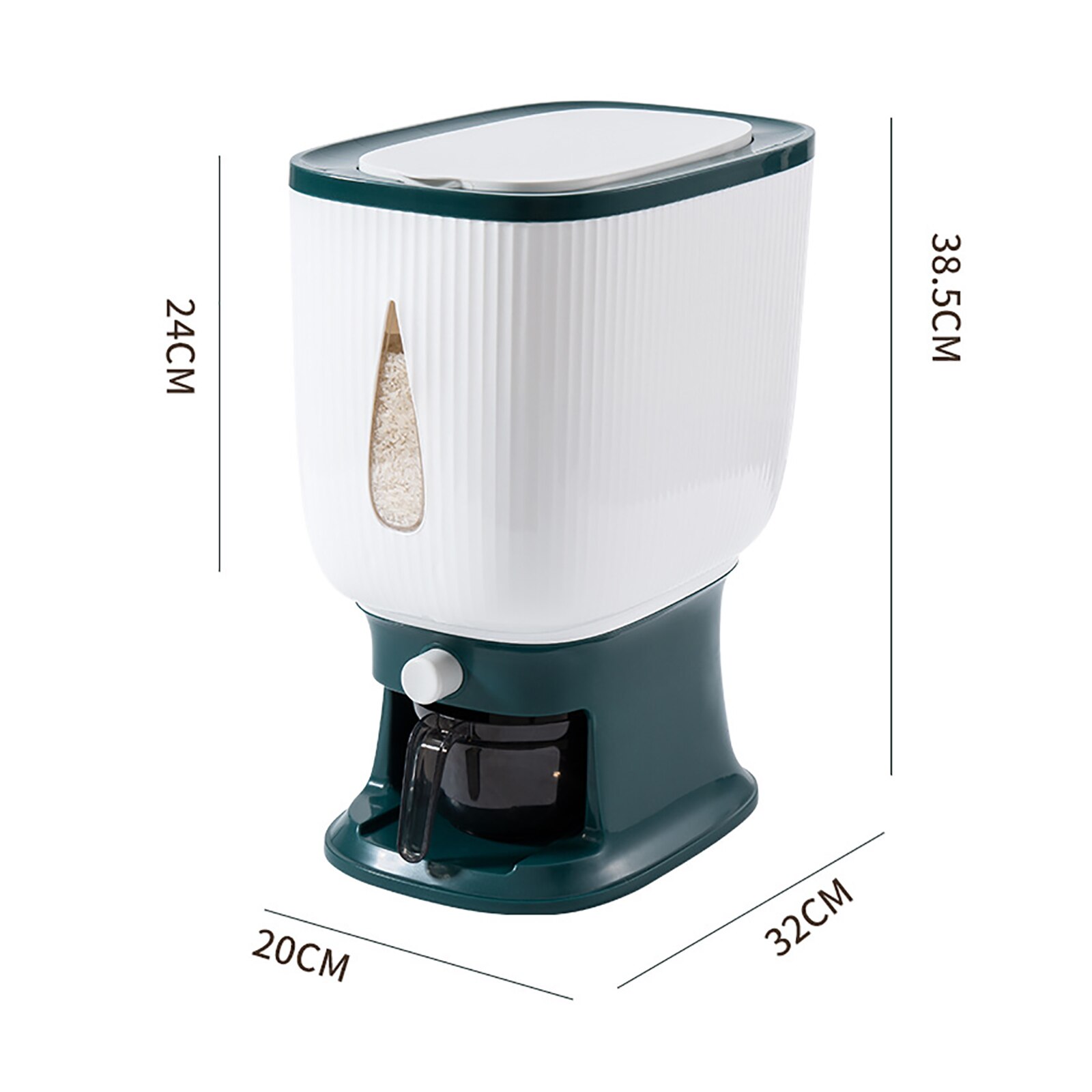 Grand distributeur de grains de riz 10Kg, boîte de rangement scellée avec couvercle, cylindre de mesure, résistant à l'humidité, ménage: green