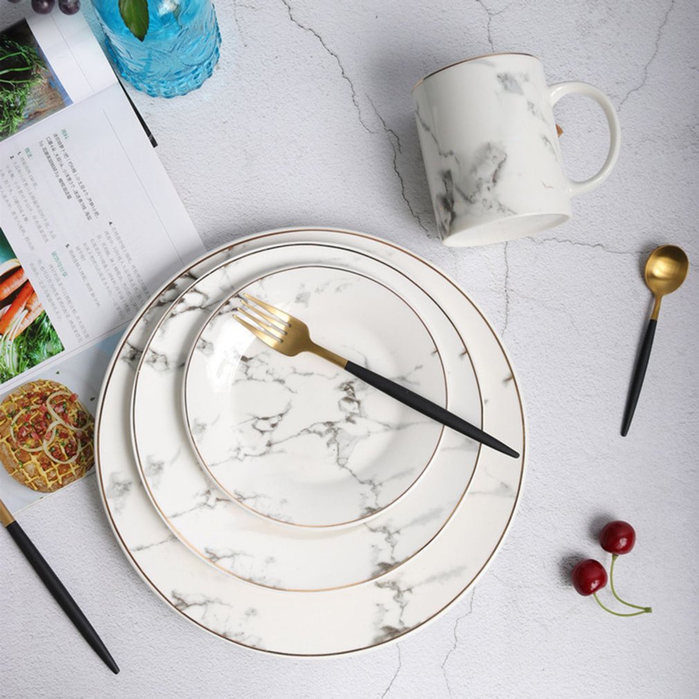 plate European Style Marble Pattern Ceramic Tableware Plate dinner plates Kitchen Dinnerware Dinner Plate